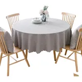 BHOMTY Runde Tischdecke aus Baumwolle und Leinen, schmutzabweisend, geeignet für Esstische, Couchtische, Balkone und Gärten Hellgrau, Durchmesser 140 cm