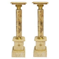 Casa Padrino Barock Marmor Säulen Set Creme / Gold - Marmor Säule (2 Stk)