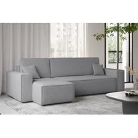 yourhouse24 Ecksofa Gepolstertes KARL L-Form, Cord&Bouclé-Stoff, mit Schlaffunktion und Bettkasten, Seite universal grau
