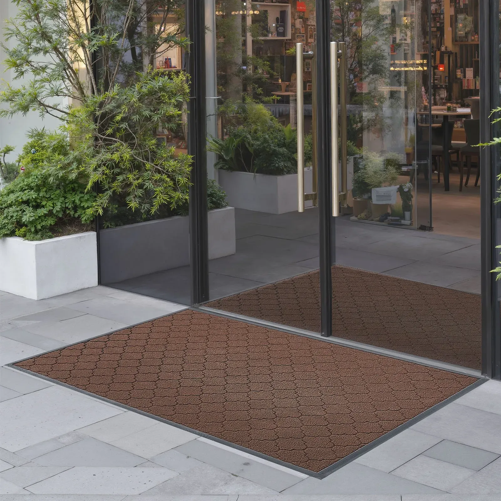 VEVOR Fußmatte für die Vordertür, 1194 x 889 mm, gewerbliche Bodenmatte für drinnen und draußen, moderner, stilvoller Teppich mit TPE-Rückseite, strapazierfähiger, waschbarer Eingangsteppich für Flur, Balkon, Garage, Braun