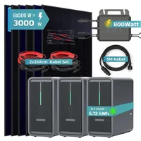 sunniva Balkonkraftwerk Full Black Bifazial 3000 W inkl. 6,72 kWh Speicher + 6 x 500 W N-Typ Glas-Glas Bifacial Module