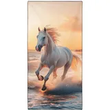 Wnntyu Bedrucktes Strandtuch 90x180 cm, Sandfreie & Ultraleicht Microfaser Handtücher Groß, Schnelltrocknendes Handtuch mit Weißes Pferd am Meer