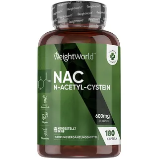 NAC - N-Acetyl L-Cystein - 180 Kapseln - 600mg je Kapsel - Alternative zu Pulver - 6 Monate Vorrat - Vegan - Glutenfrei - Von WeightWorld