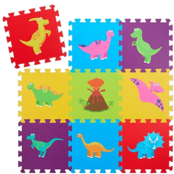 Relaxdays Puzzlematte Dinosaurier bunt Gelb,Lila,Rot