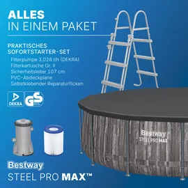 BESTWAY Steel Pro Max Frame Pool Set 427 x 107 cm holzoptik inkl. Filterpumpe
