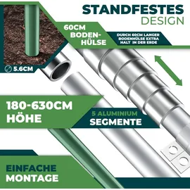 Kesser KESSER® Teleskop Fahnenmast Aluminium 6,30m Bodenhülse 60cm inkl Deutschlandfahne Höhenverstellbar Flaggenmast Mast Deutschland Flagge Alu