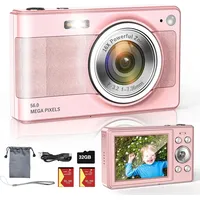 Upgrade-Digitalkamera, 56 MP FHD 1080P Kamera für Kinder mit 16-fachem Zoom, Anti-Shake, Kinderkamera mit 32 GB TF-Karte, zwei Batterien, Umhängeband, kompakt, klein für Kinder, Jungen, Mädchen (Rosa)