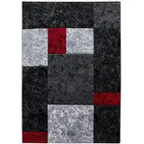 Carpetsale24 Teppich 160x230 cm, Kurzflor Konturenschnitt in Schwarz Grau Rot, Kariertes Design, Extra Weich für Wohnzimmer, Esszimmer, Schlafzimmer