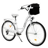 MILORD BIKES Cityrad Milord City Fahrrad Korb Damenfahrrad, 28/26 Zoll, Weiß, 7-Gang, 7 Gang, Kettenschaltung weiß