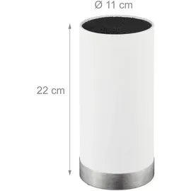 Relaxdays Messerblock rund, Messerhalter unbestückt, universal, Messeraufbewahrung mit Borsten, HxD: 22 x 11 cm, weiß