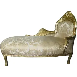 Casa Padrino Barock Chaiselongue Creme Gold Muster / Gold - Recamiere Liege Barock Möbel
