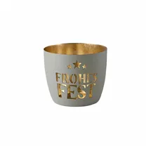 Giftcompany Gift Company Madras, Windlicht, M, Motiv: Frohes Fest, Flannel/Gold H8,5, D10cm