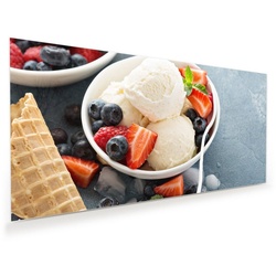 Primedeco Glasbild Wandbild Vanilleeis und Früchte mit Aufhängung, Süsses grau 60 cm x 30 cm