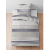 biberna Bettwäsche Querstreifen blau 155x220 cm + 80x80 cm - blau;grau