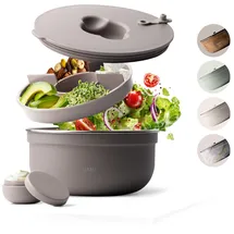 MAMEIDO Salatbox to go 1,5 l, Bowl Lunchbox Erwachsene aus Edelstahl, Bento Box BPA-frei mit Fächern & auslaufsicherem Dressingbehälter, Essensbox Meal Prep (Taupe Grey)