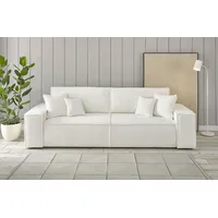 3-Sitzer OTTO HOME "FINNLEY, Schlafsofa 257 cm, Couch mit Schlaffunktion & Bettkasten", weiß, B:257cm H:85cm T:102cm, Bezugstoff aus 90% recyceltem Material ;Aqua Clean ;Gramatur 580g/ qm +/- 5%, Sofas, verfügbar in den Stoffqualitäten Bouclé, Struktur fein und Mega Cord