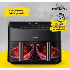 rachs kochwerk Heißluft-Fritteuse Doppelkorb 2x 3,5L 2400W, Schwarz