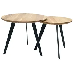 Beistelltisch Set mit Dreifußgestell runde Holz Tischplatten (zweiteilig)