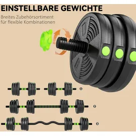 sportnow Hantelset verstellbar 20 kg Kurzhanteln grün