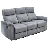 luma-home 3-Sitzer-Relaxsofa Couch Liegefunktion Federkernpolsterung Velours Vintage Grau / 15128 - Grau