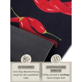 HANSE HOME Küchenläufer HANSE HOME "Chili Dance", rot (schwarz,rot), B:50cm H:3mm L:150cm, Polyester, Teppiche, Läufer, Rutschfest, Küchenteppich, Küche, Teppich, Pflegeleicht