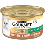 Gourmet PURINA GOURMET Gold Feine Pastete mit Gemüse Katzenfutter nass, mit Ente und Spinat, 12er Pack (12 x 85g)