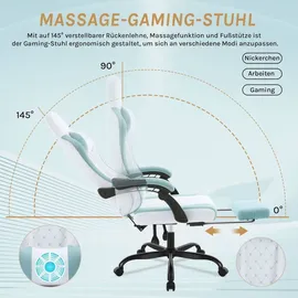 Woltu Gaming Stuhl mit Massagefunktion, Taschenfederkissen, ergonomisch, Netzstoff : Weiß+Blau Farbe: Weiß+Blau