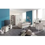 Arthur Berndt Jugendzimmer-Set »"Bente" Topseller, viel Stauraum«, (Set, 5 tlg., Bett + 4 trg. Schrank + Schreibtisch + Standregal + Lowboard), komplettes Jugend- und Kinderzimmer, auch toll für kleinere Räume, weiß