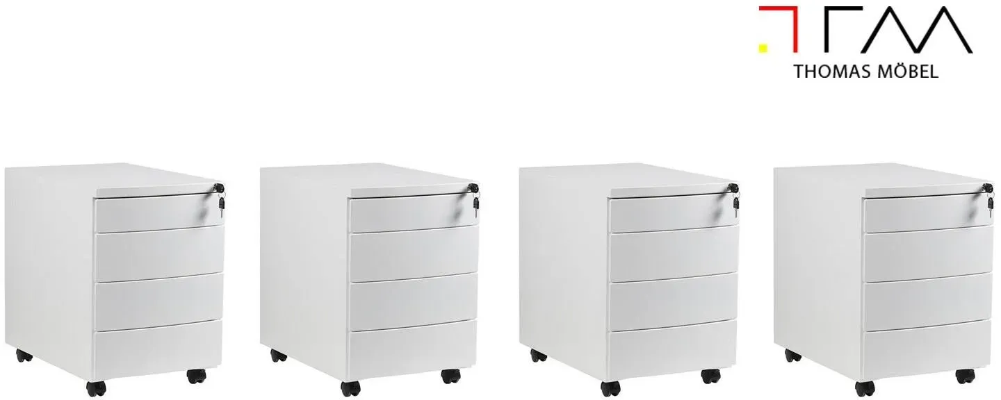 Set: 4x: Bürocontainer RP-04 auf Rädern mit geschlossenen Schubladen - weiß