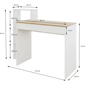 ML-Design Schreibtisch Regal, Bürotisch Computertisch PC Tisch, Weiß mit Tischplatte in Sonoma-Eiche, 3 Einlegeböden, 110x72x40 cm, Holz, 2-in-1 System, für Arbeit... - Naturbelassen