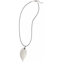 Kette mit Anhänger FIRETTI "mit großem Blatt-Anhänger", schwarz (metallfarben, schwarz), Halsketten, Damen, Metall-Polyurethan, L: 50cm, Metall, Polyurethan