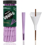 UBUNG 100 Stück Große Größe Lila Konisch vorgedrehte Hülsen, King Size 108 mm Konisch Papiers Hülsen, Einschließlich 1 Trichterlader und 1 Putter für Verpackungen