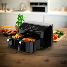 AECO DUO Heißluftfritteuse mit digitalem Touch-Display & Dehydrierungsfunktion, 2850 W Timerfunktion, Antihaftbeschichtung Schwarz
