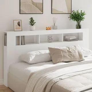 Festnight LED Bettkopfteil Holz 200x103,5 cm Bett Kopfteil mit Stauraum Regal Bettrückwand Headboard for Bed Kopfteil mit Ablagen Kopfteil Regal Kopfteil mit Led Beleuchtung Kopfenden Bett Rückwand