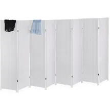 Relaxdays Paravent Raumteiler, Hxb: 170 x 320 cm, faltbarer Raumtrenner, 8-teiliger Sichtschutz, Holz & Papierseil, Weiß