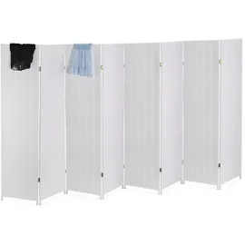 Relaxdays Paravent Raumteiler, Hxb: 170 x 320 cm, faltbarer Raumtrenner, 8-teiliger Sichtschutz, Holz & Papierseil, Weiß