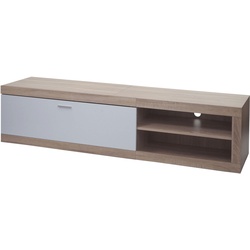 TV-Rack HWC-L33, TV-Board Fernsehtisch Lowboard TV-Schrank Kommode, Holz 43x180x41cm Staufach, Eiche-Optik, wei√ü