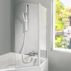 HSK gerahmte Badewannenaufsatz 3-teilig „Favorit“ Glas Chinchilla, Profile Alu Silber-matt, H: 1400 mm