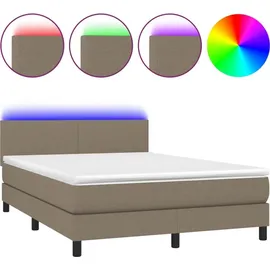 vidaXL Boxspringbett mit Matratze & LED Taupe 140x200 cm Stoff