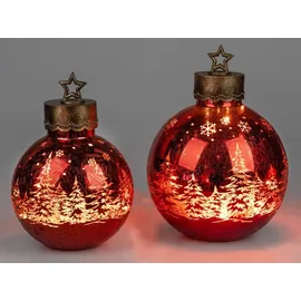 Formano LED Deko-Kugel Frosty Rot 35 cm Farb-Glaskugel in Ice-Optik Timer 6h/18h - Rot