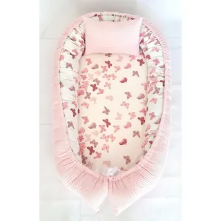 Baby Fancyroom Bettnestchen Babynest mit XL Liegefläche dicke Matratze 100% Baumwolle Babynestchen, (Babycocoon Reisebett Nestchen Kuschelnest, Neugeborene Erstausstattung), Handmade with Love, Matratze abnehmbar, XL Liegefläche, Baumwollstoffe rosa