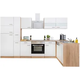 Respekta Winkelküche Merle L-Form 310 cm weiß/eiche sägerau nachbildung