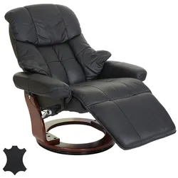 Robas Lund MCA Relaxsessel Calgary 2, Fernsehsessel Sessel, Echtleder 150kg belastbar ~ schwarz, Walnuss-Optik