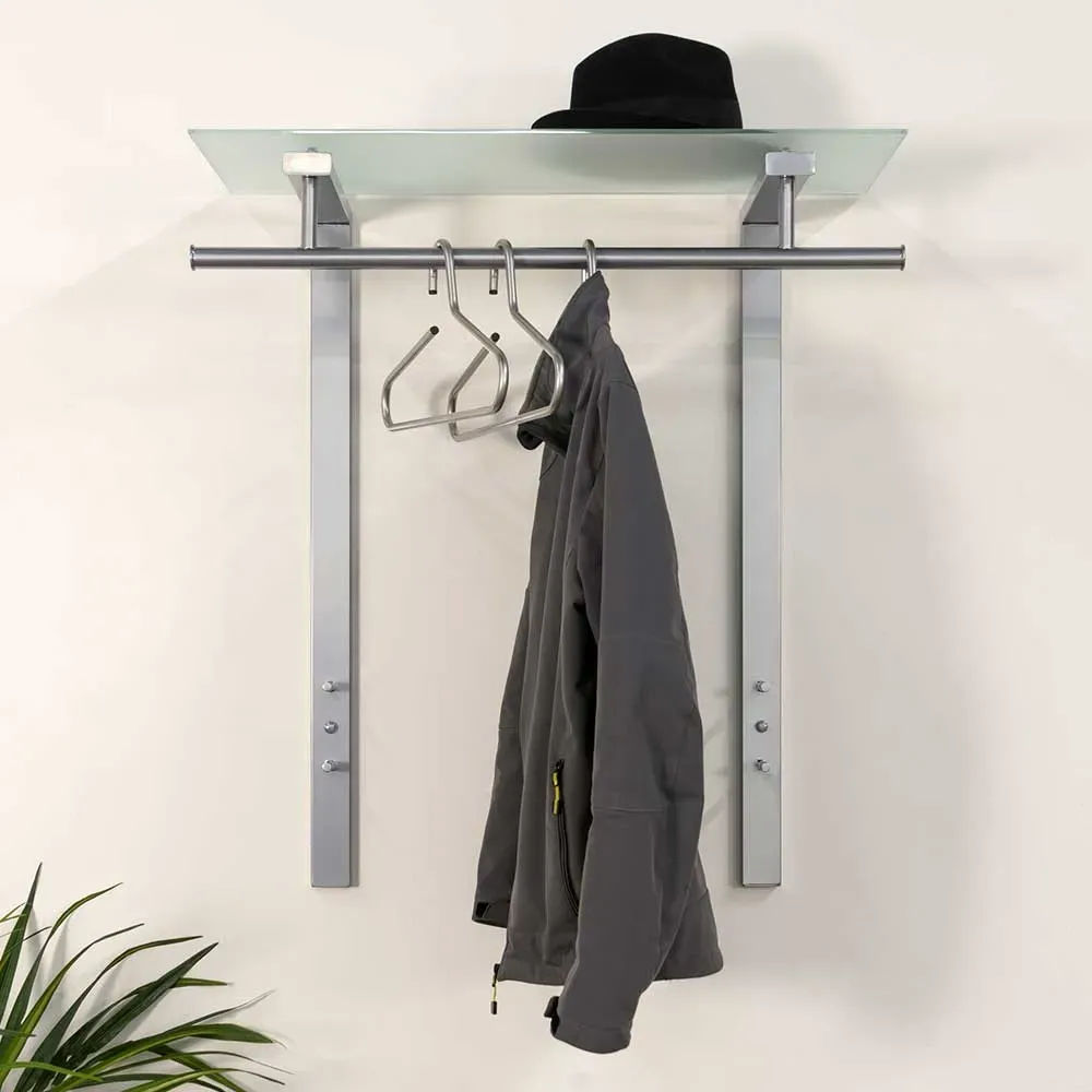 Hängegarderobe mit Glas-Hutablage Stahl in Nickelfarben