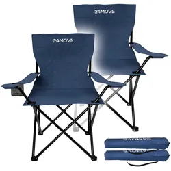 24MOVE® Campingstuhl Faltstuhl 2er Set, blau, mit Getränkehalter und Tragetasche Outdoor, faltbar max. 100kg, Angerstuhl, Klappstuhl