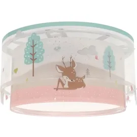 Dalber Deckenlampe Kinderzimmer, Kinder Deckenleuchte, Jungenzimmerlampe, Kinderlampe, Loving Deer Reh Tiere Rosa, 61276M, E27-2 x 15W