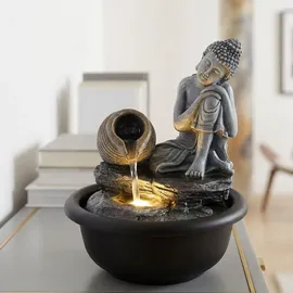 GLOBO 2x Springbrunnen Buddha Zimmerbrunnen Kaskade Wasserfall grau Deko LED H 19 cm