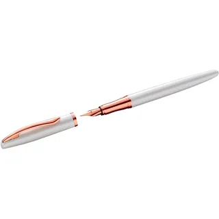Pelikan Jazz Noble Elegance P36 Füller, Perlmutt (Weiss), eleganter Metall-Patronenfüller, Feder M, in Faltschachtel