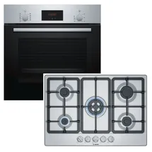 Bosch Herdset Bosch Backofen Schnellaufheizung mit Gas-Kochfeld 5 Zonen autark, 75 cm