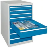 PAVOY Schubladenschrank, Höhe 1.000 mm, Schubladen 7x100 + 1x200 mm, Breite 500 mm, lichtgrau, rubinrot